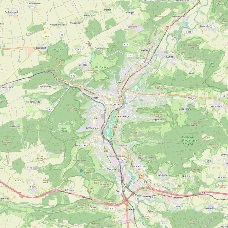 Kartenausschnitt mit dem Standort Eisenberger Straße 27 in 07749 Jena